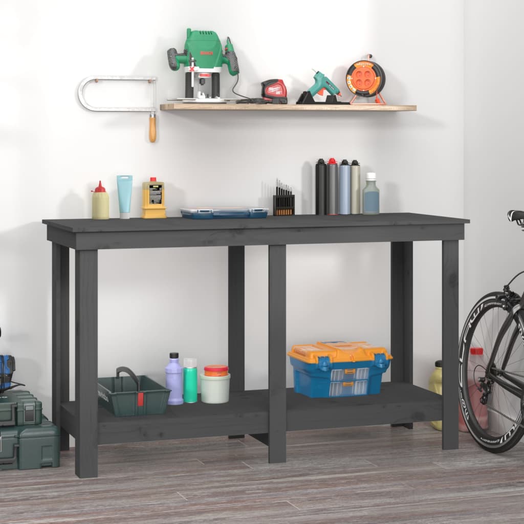 arbejdsbord 140x50x80 cm massivt fyrretræ grå billede