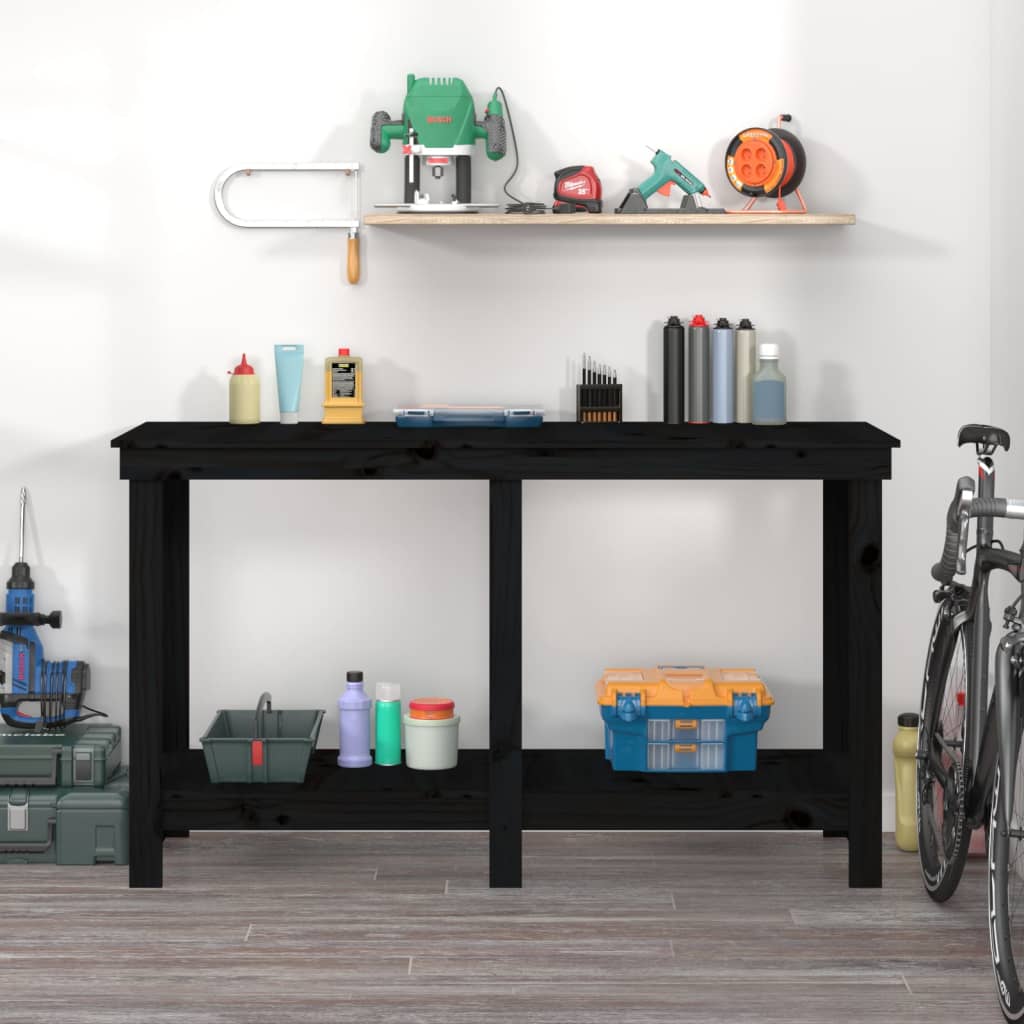 arbejdsbord 140x50x80 cm massivt fyrretræ sort