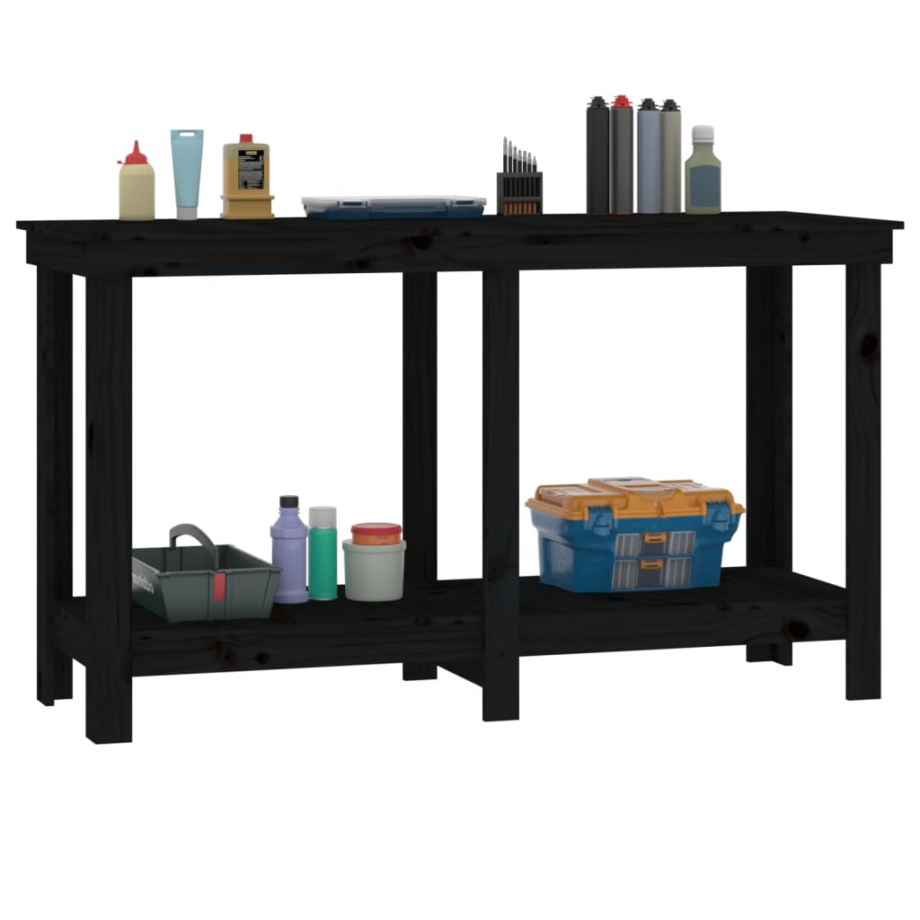arbejdsbord 140x50x80 cm massivt fyrretræ sort