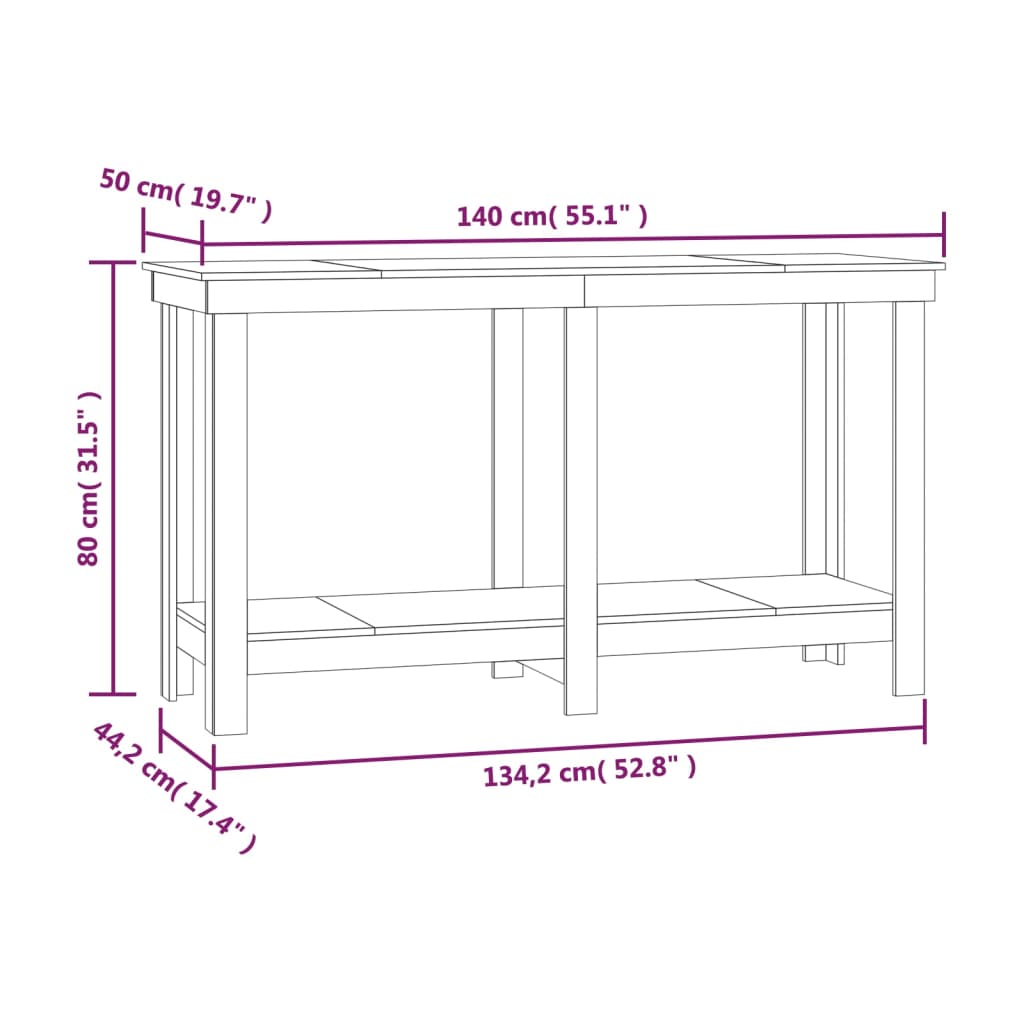 arbejdsbord 140x50x80 cm massivt fyrretræ sort