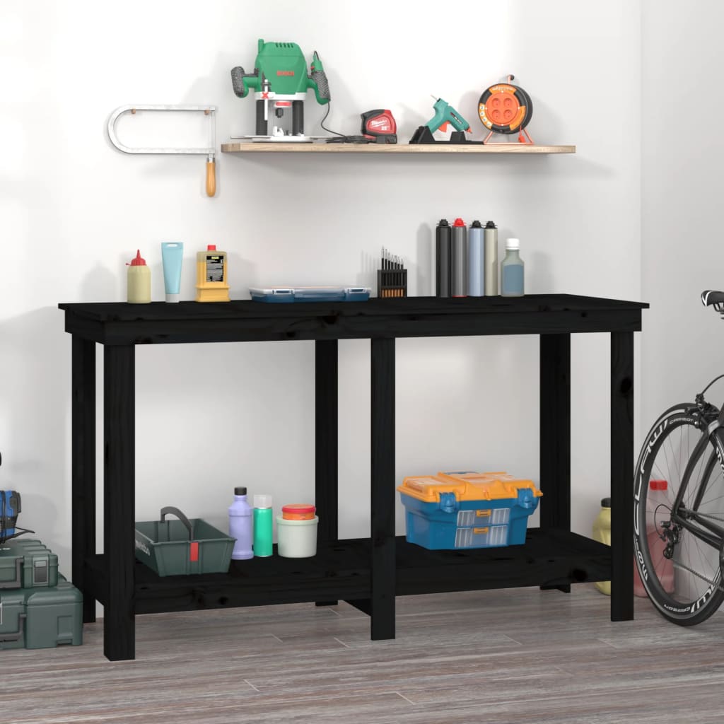 arbejdsbord 140x50x80 cm massivt fyrretræ sort billede