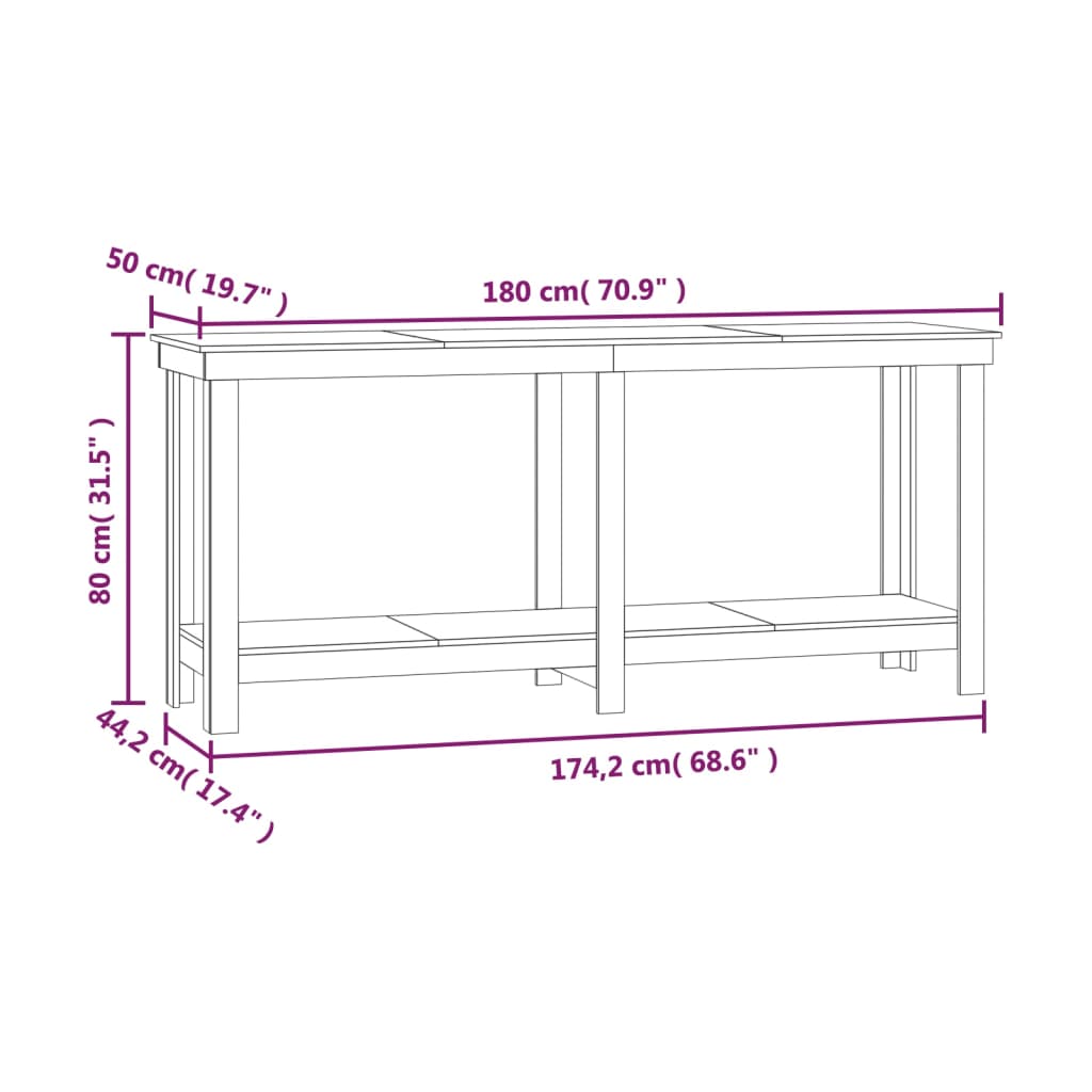 arbejdsbord 180x50x80 cm massivt fyrretræ