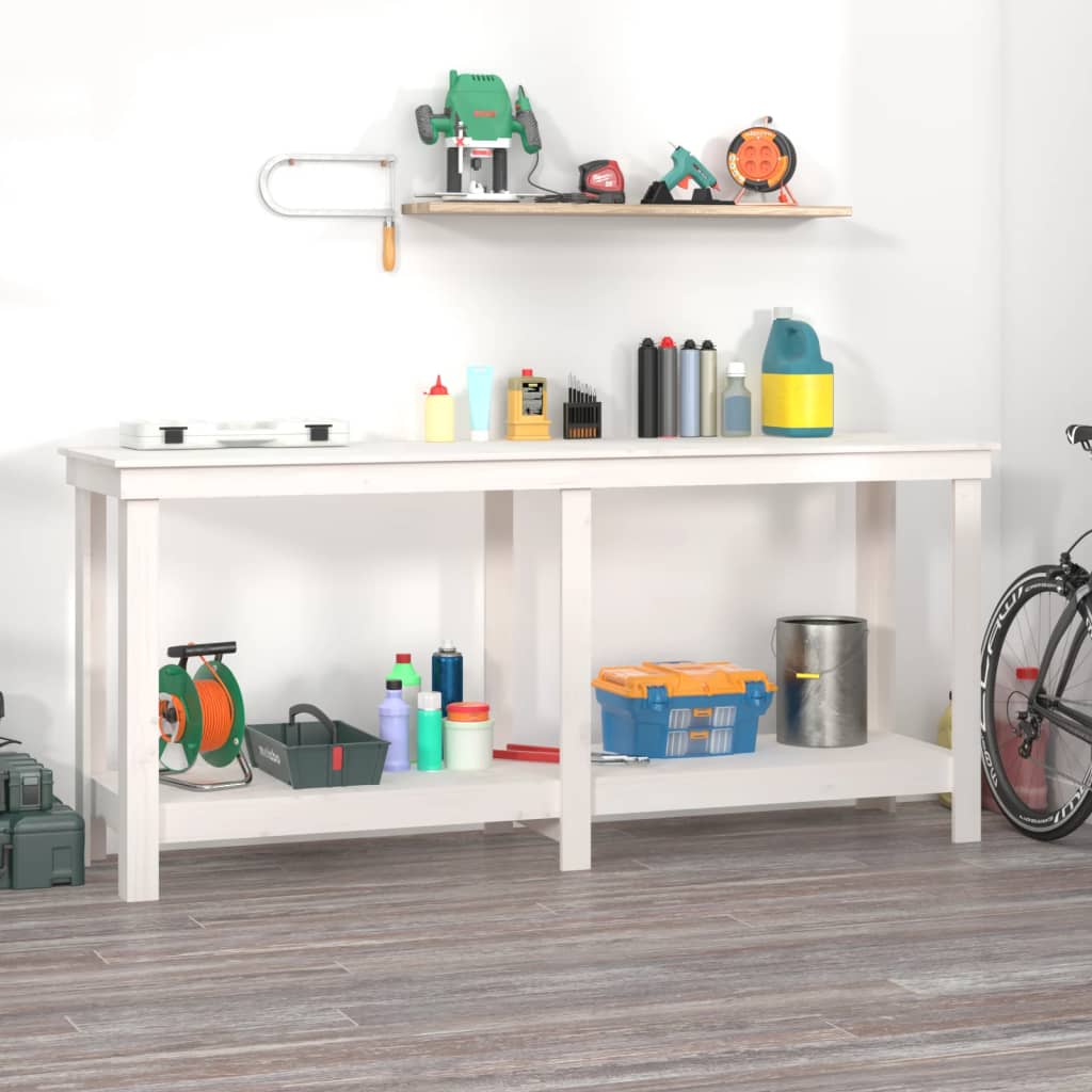 arbejdsbord 180x50x80 cm massivt fyrretræ hvid billede