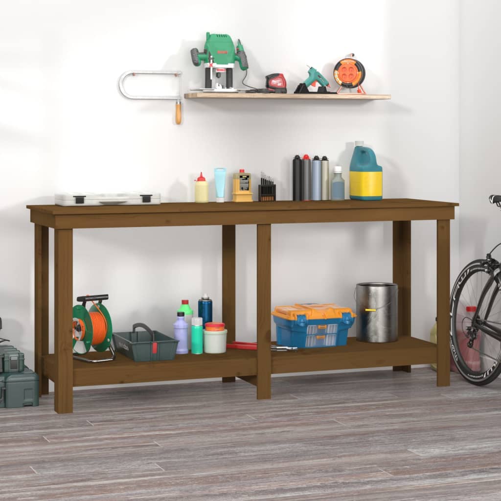 arbejdsbord 180x50x80 cm massivt fyrretræ gyldenbrun billede