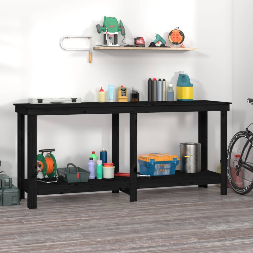 arbejdsbord 180x50x80 cm massivt fyrretræ sort billede