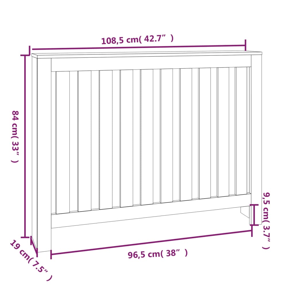 radiatorskjuler 108,5x19x84 cm massivt fyrretræ