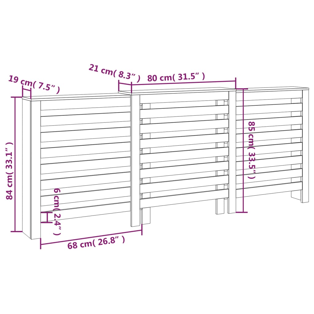 radiatorskjuler 210x21x85 cm massivt fyrretræ hvid