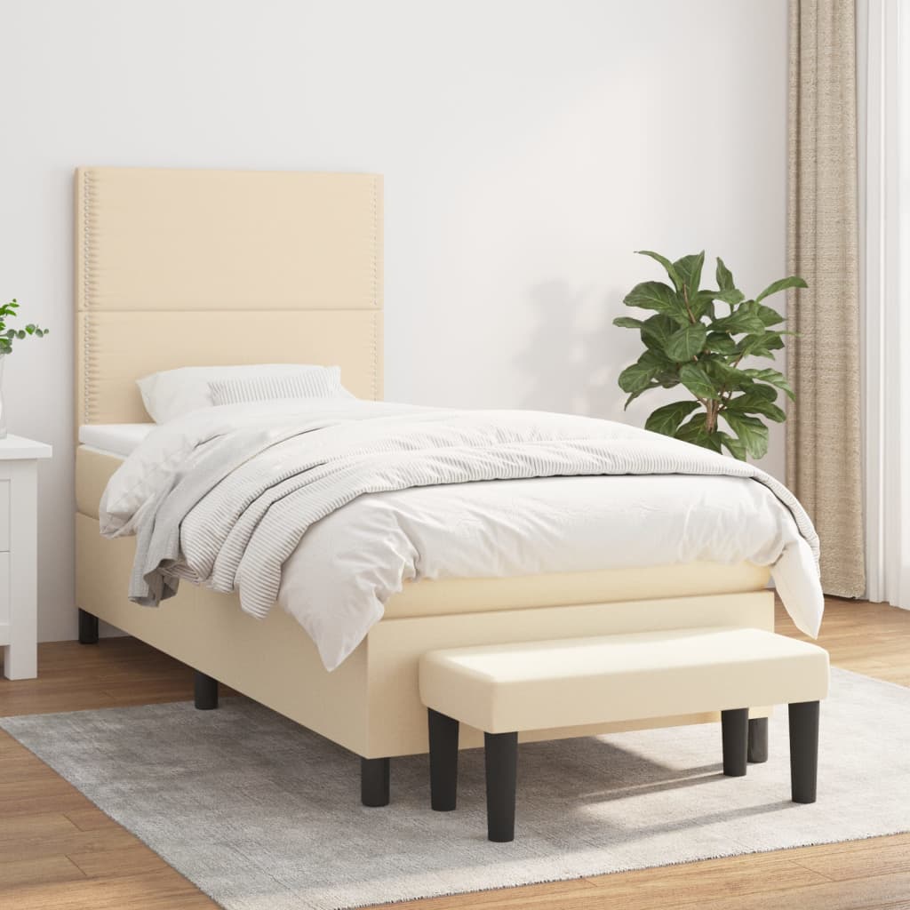 kontinentalseng med madras 90x200 cm stof cremefarvet