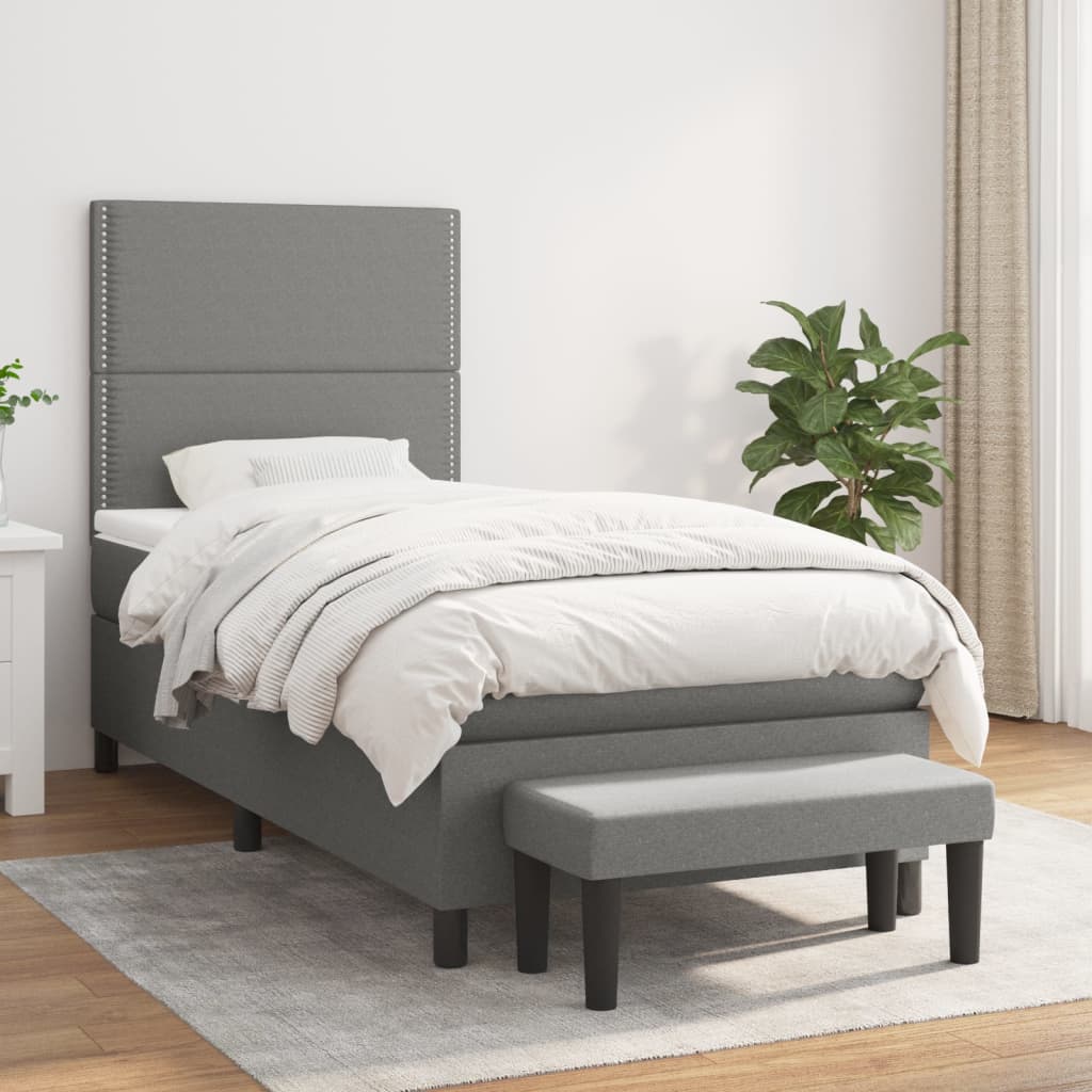 kontinentalseng med madras 100x200 cm stof mørkegrå