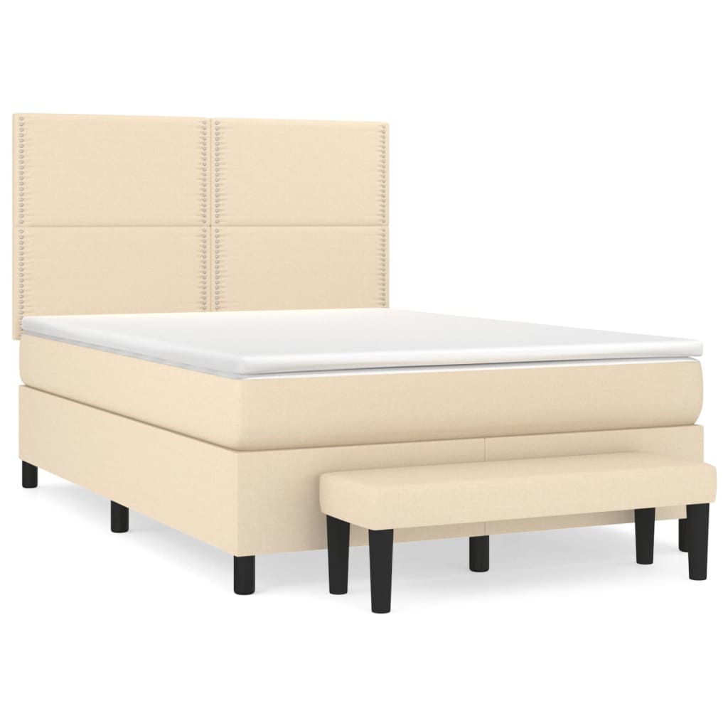 kontinentalseng med madras 140x190 cm stof cremefarvet