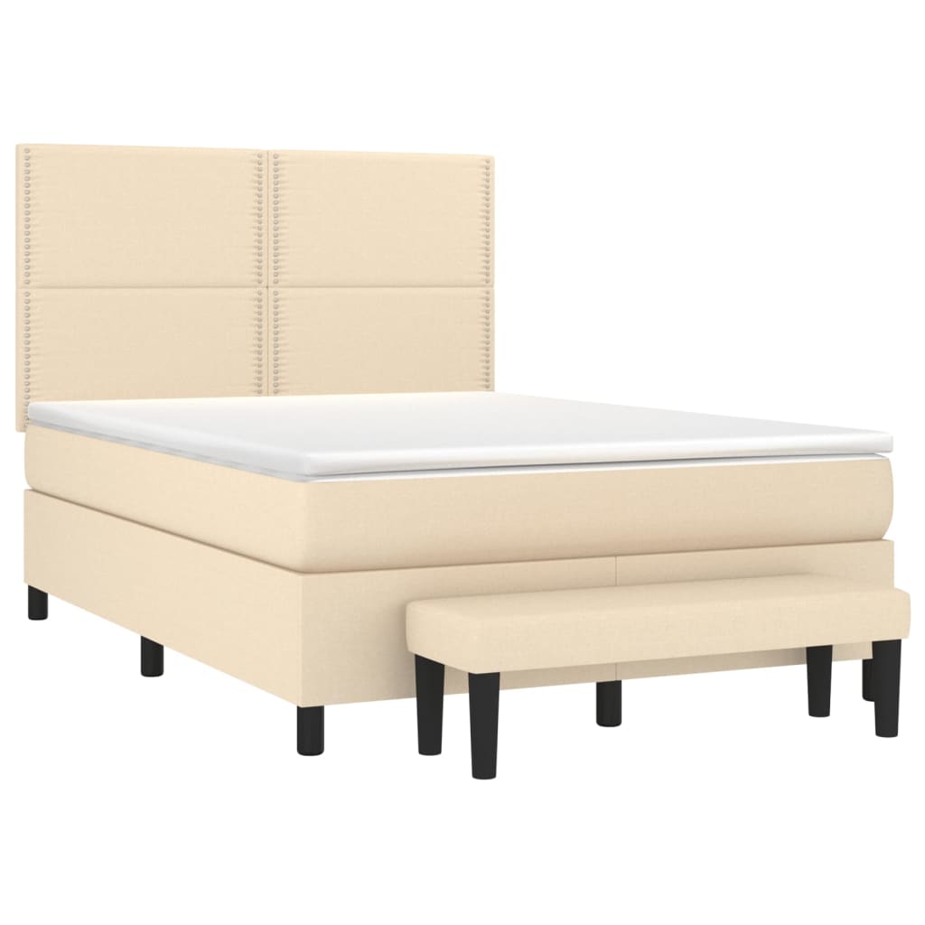 kontinentalseng med madras 140x190 cm stof cremefarvet