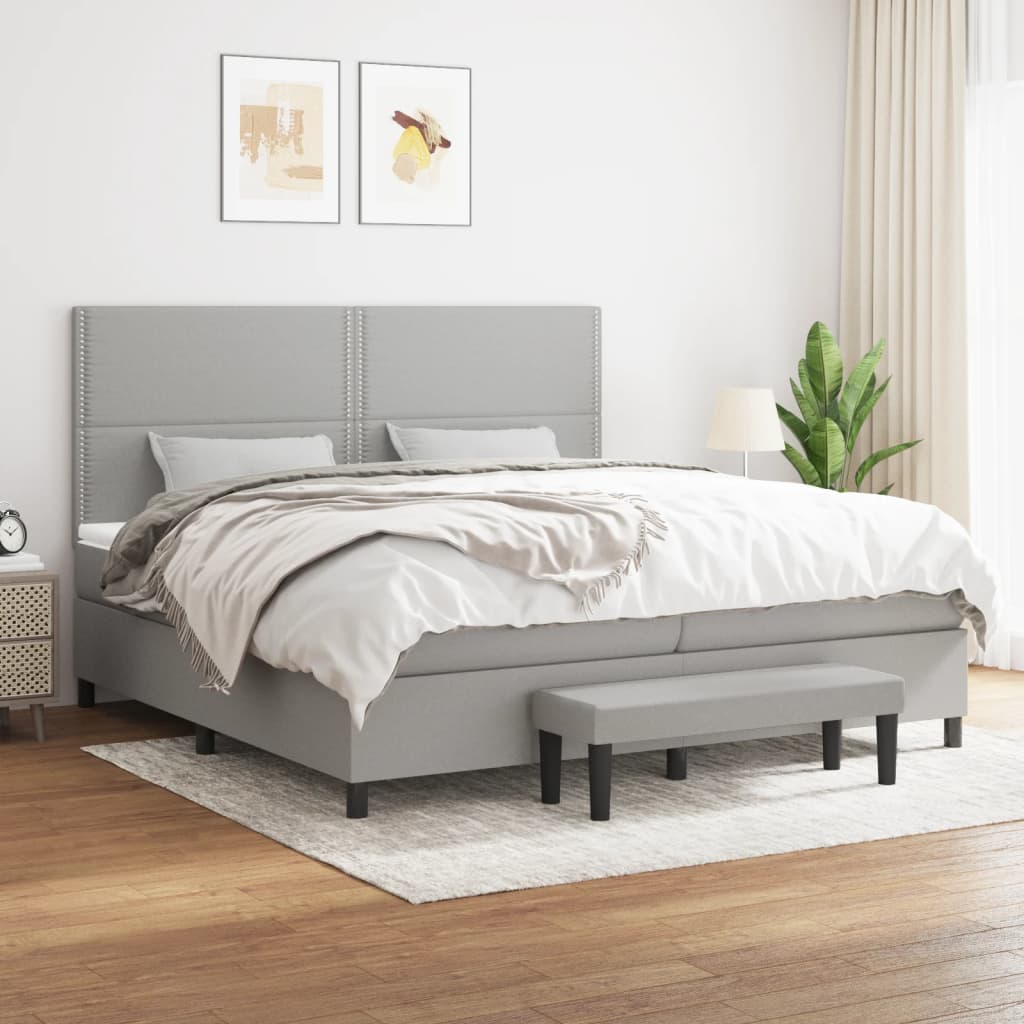 kontinentalseng med madras 200x200 cm stof lysegrå