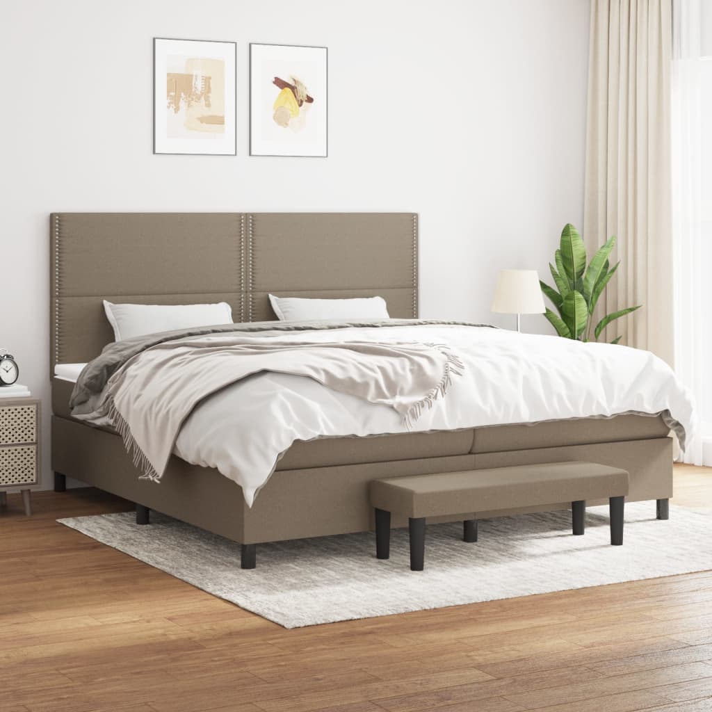 kontinentalseng med madras 200x200 cm stof gråbrun