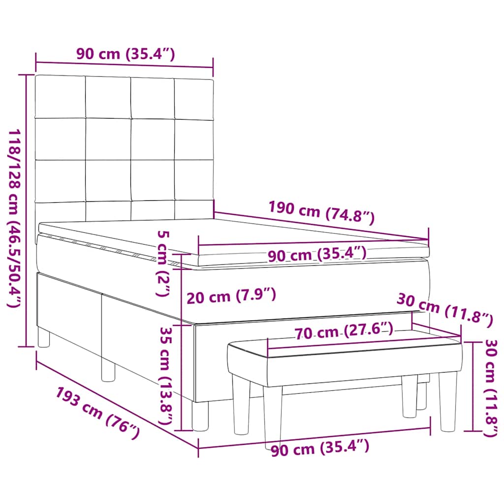 kontinentalseng med madras 90x190 cm stof gråbrun