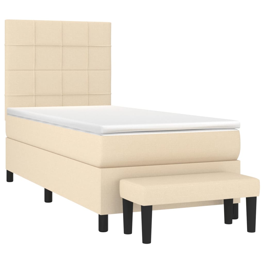 kontinentalseng med madras 90x190 cm stof cremefarvet