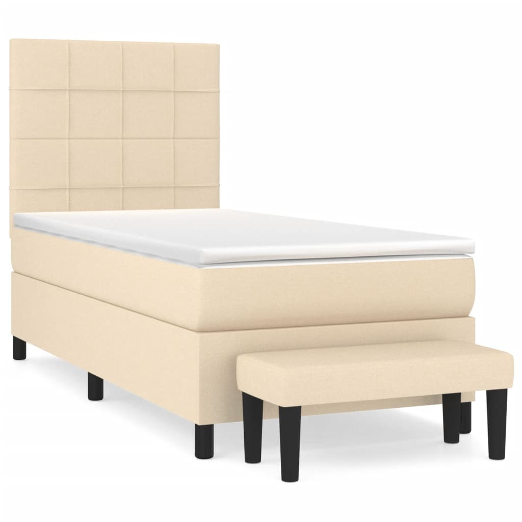 kontinentalseng med madras 90x200 cm stof cremefarvet