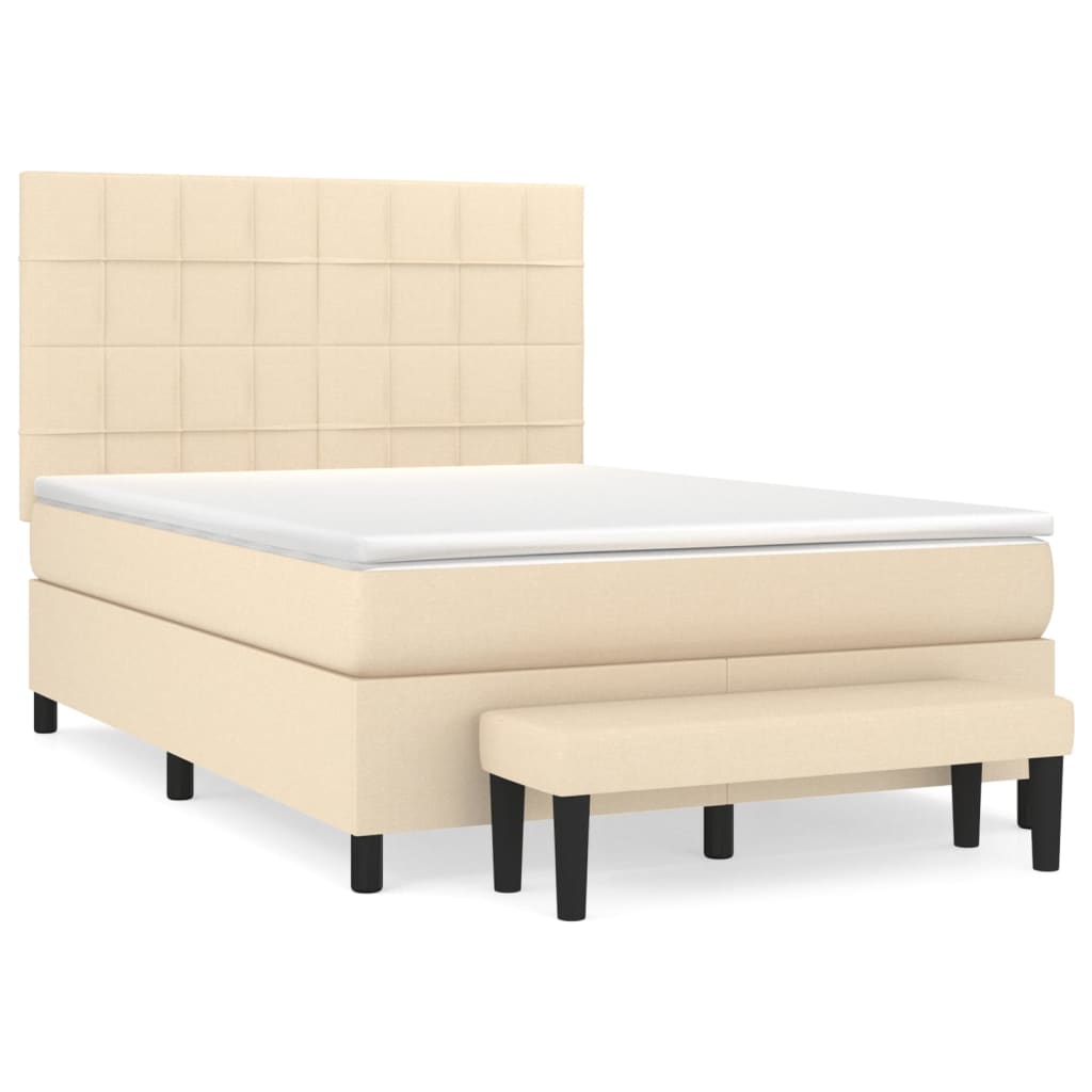 kontinentalseng med madras 140x190 cm stof cremefarvet