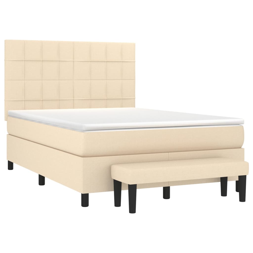 kontinentalseng med madras 140x190 cm stof cremefarvet
