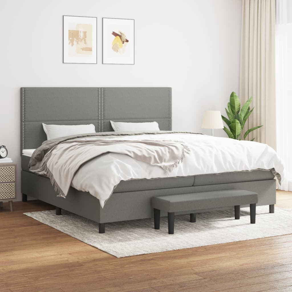 kontinentalseng med madras 200x200 cm stof mørkegrå