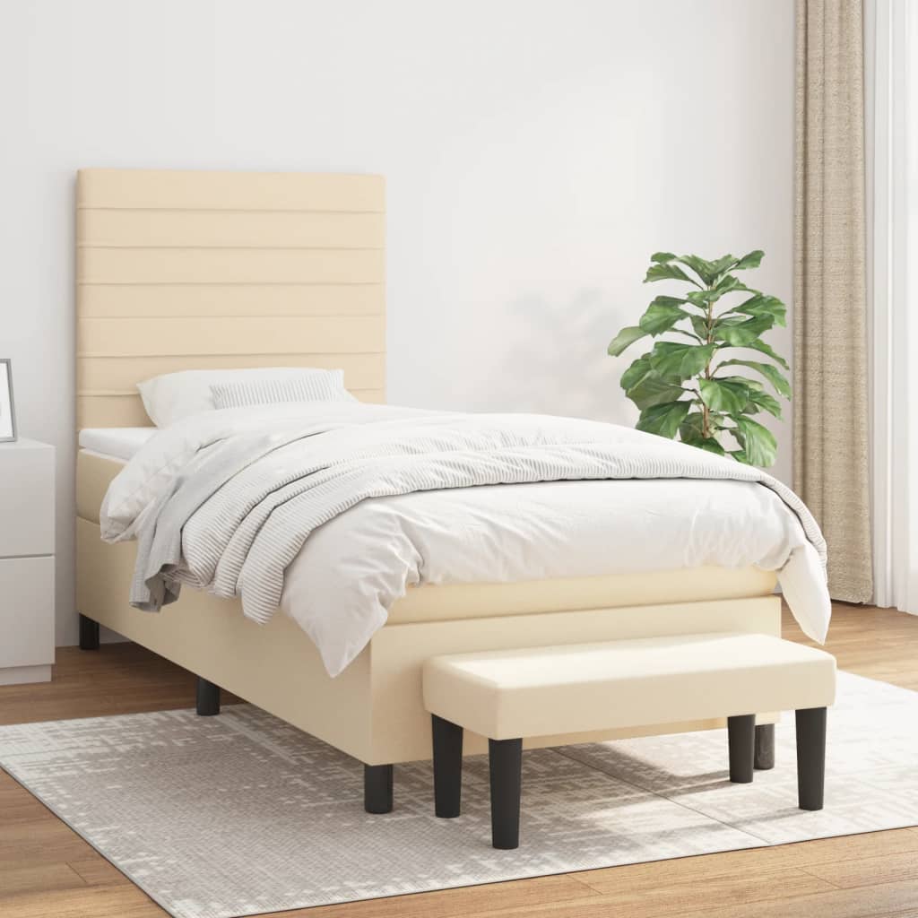 kontinentalseng med madras 90x190 cm stof cremefarvet