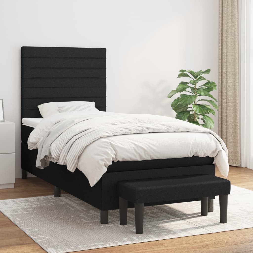 kontinentalseng med madras 90x200 cm stof sort