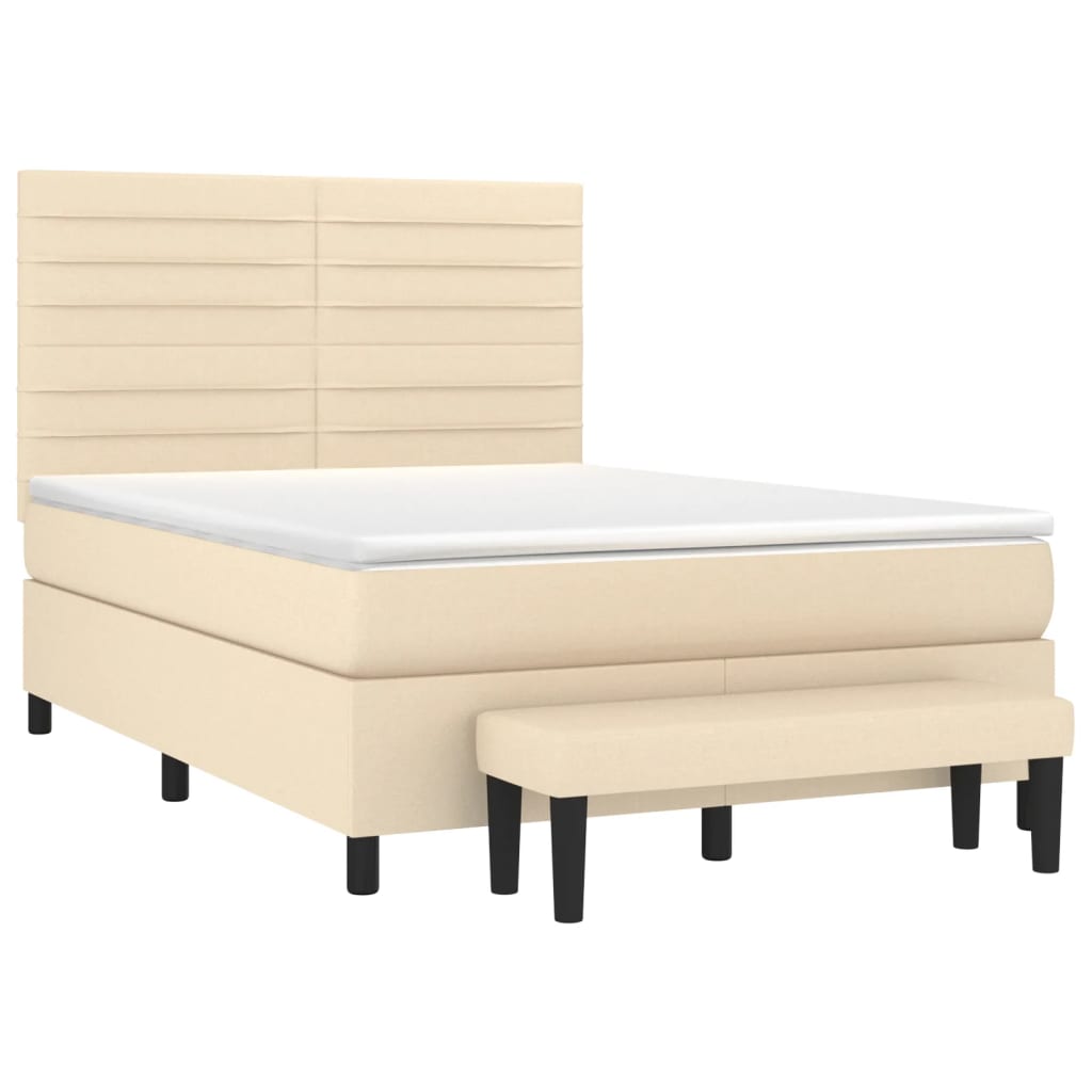 kontinentalseng med madras 140x190 cm stof cremefarvet