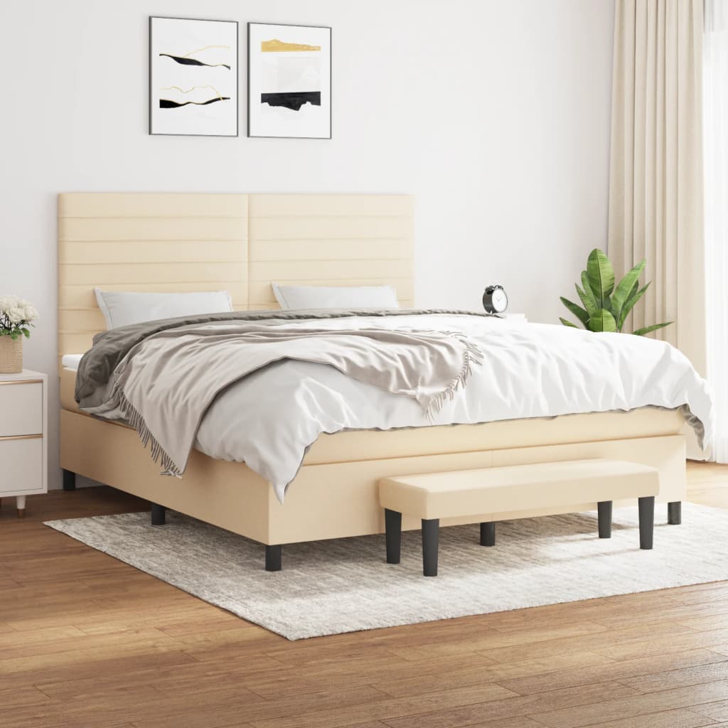 kontinentalseng med madras 180x200 cm stof cremefarvet