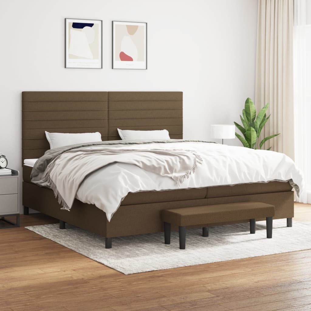 kontinentalseng med madras 200x200 cm stof mørkebrun