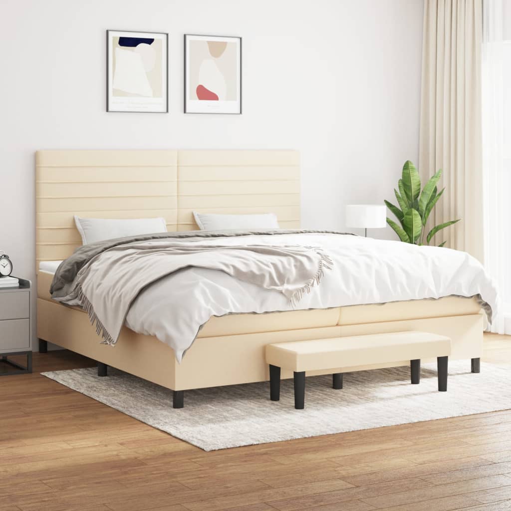 kontinentalseng med madras 200x200 cm stof cremefarvet