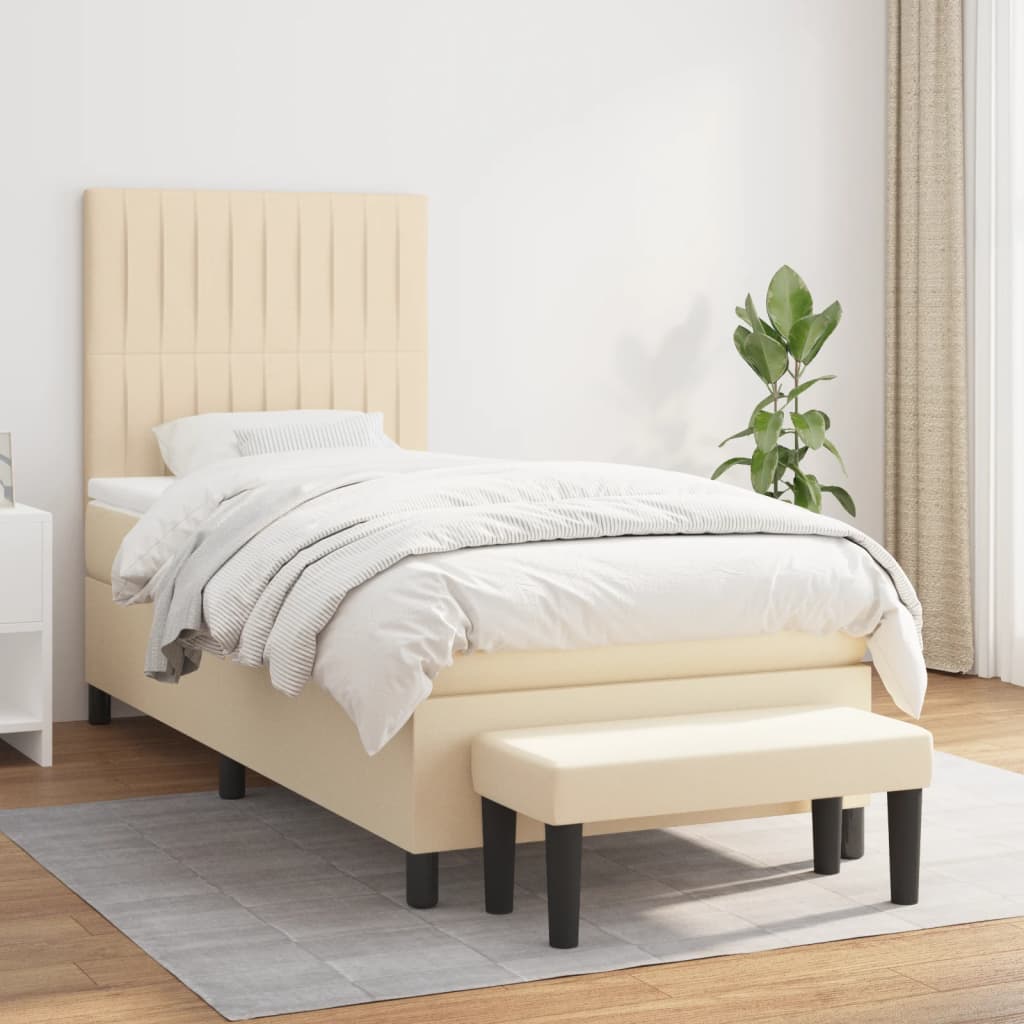 kontinentalseng med madras 90x190 cm stof cremefarvet