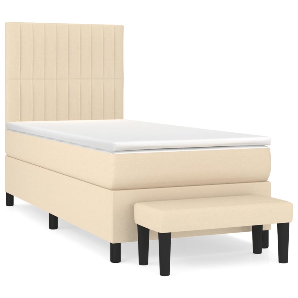kontinentalseng med madras 90x200 cm stof cremefarvet