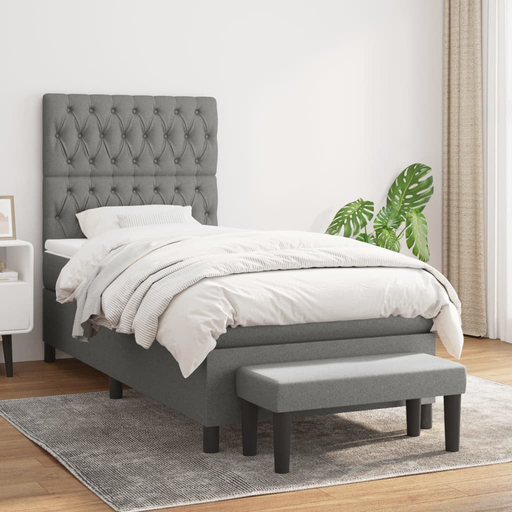 kontinentalseng med madras 90x190 cm stof mørkegrå