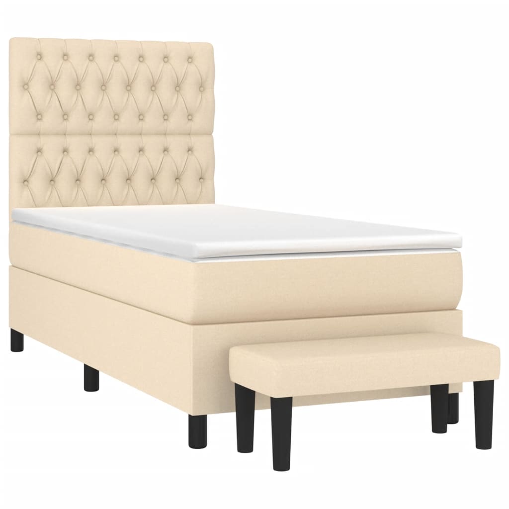 kontinentalseng med madras 90x190 cm stof cremefarvet