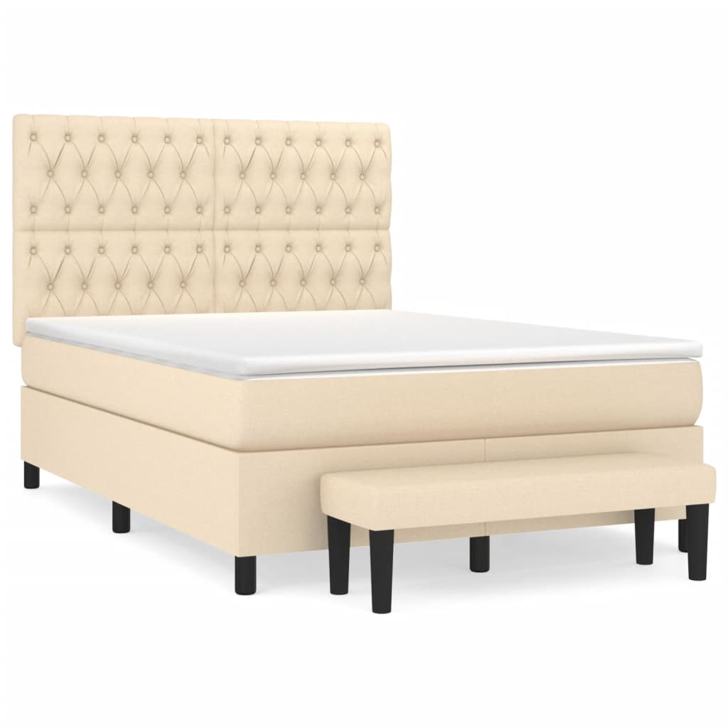 kontinentalseng med madras 140x190 cm stof cremefarvet