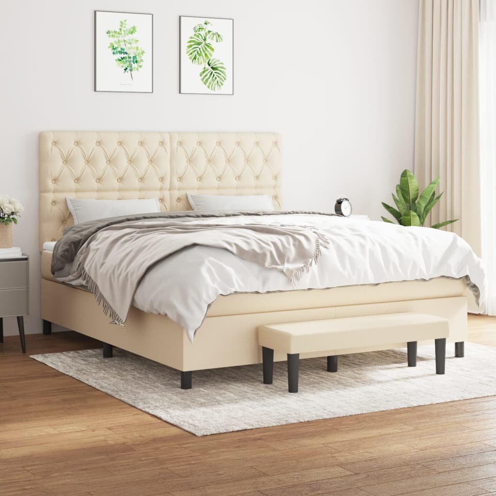 kontinentalseng med madras 160x200 cm stof cremefarvet