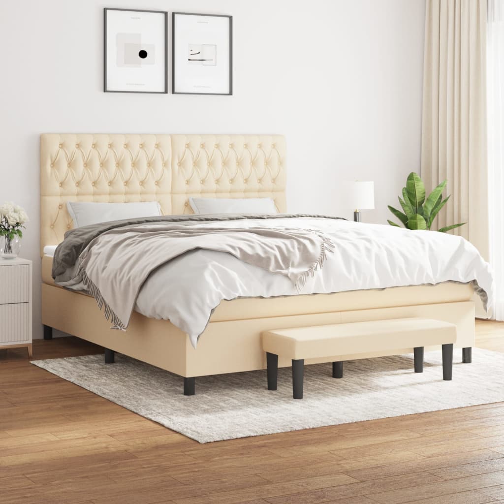 kontinentalseng med madras 180x200 cm stof cremefarvet