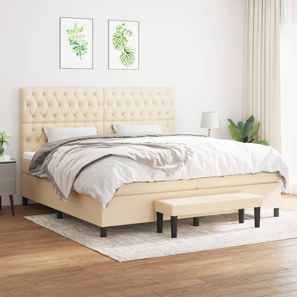 kontinentalseng med madras 200x200 cm stof cremefarvet
