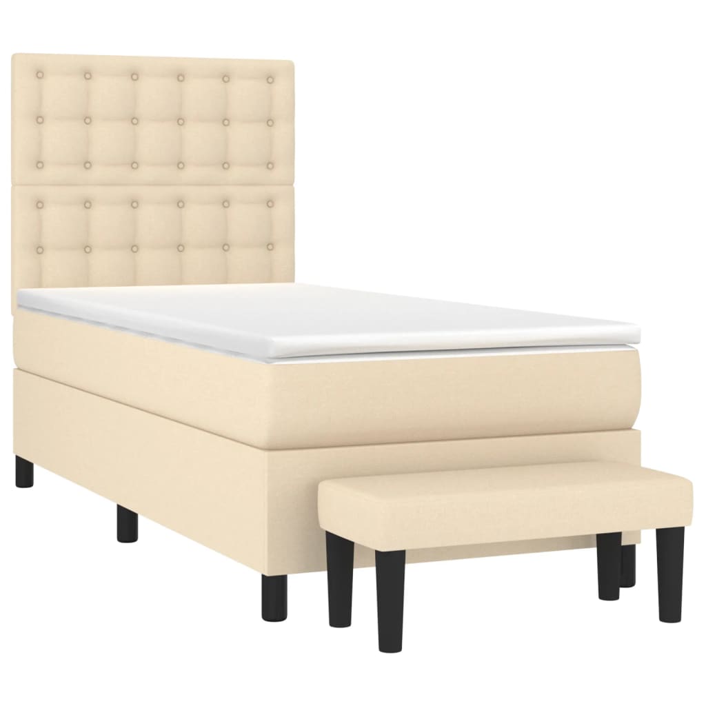 kontinentalseng med madras 90x190 cm stof cremefarvet