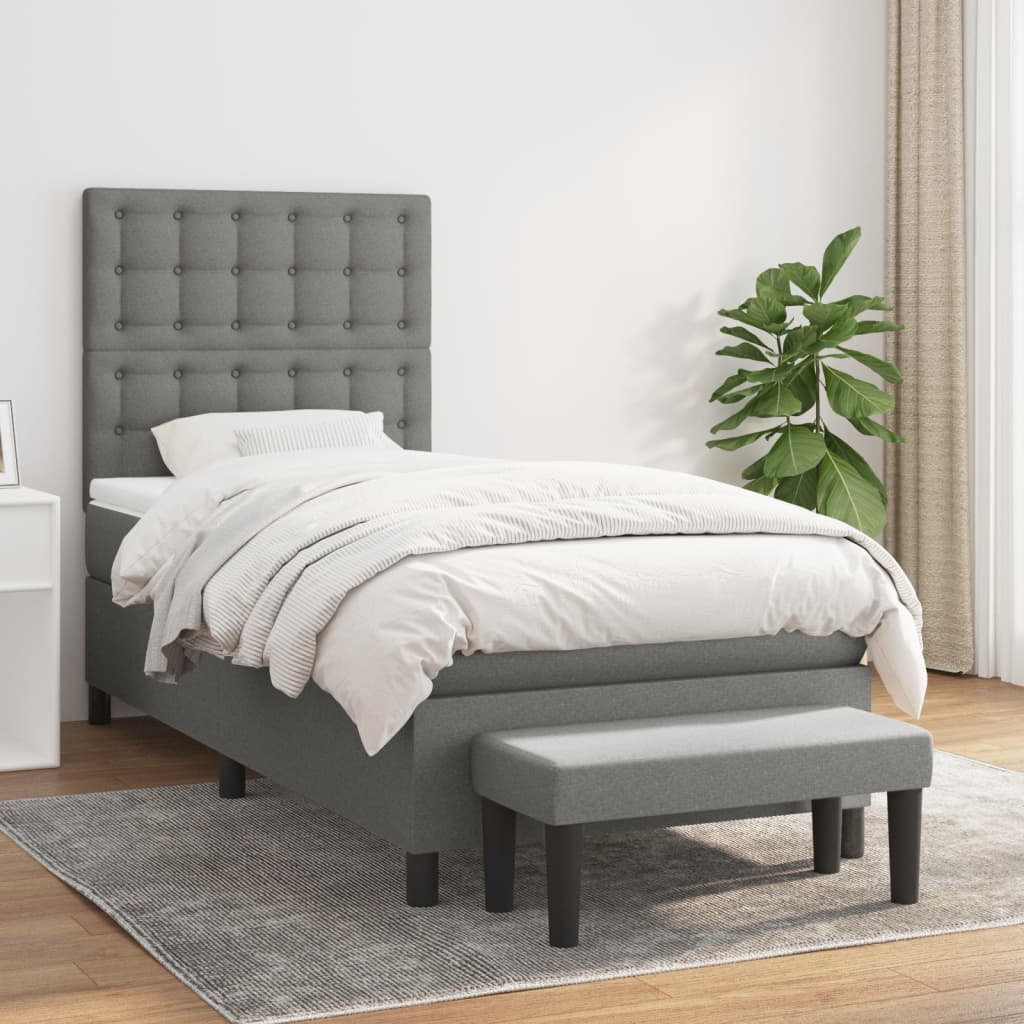kontinentalseng med madras 90x200 cm stof mørkegrå