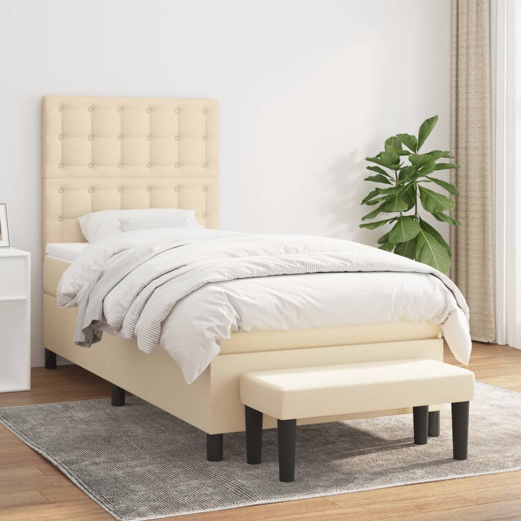 kontinentalseng med madras 90x200 cm stof cremefarvet