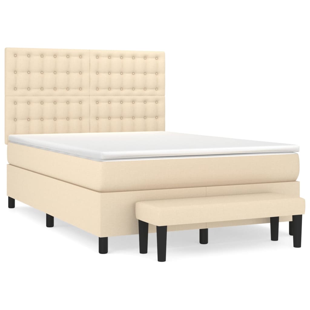 kontinentalseng med madras 140x190 cm stof cremefarvet