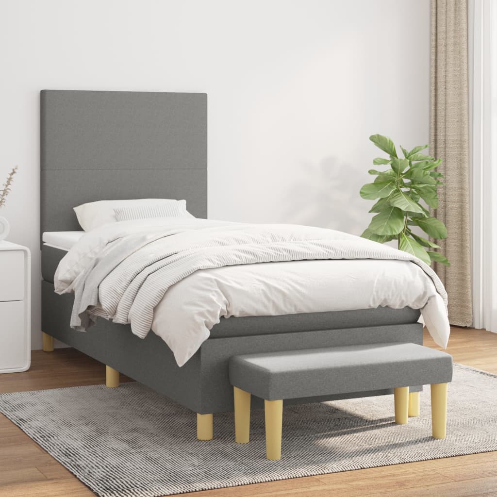 kontinentalseng med madras 90x190 cm stof mørkegrå