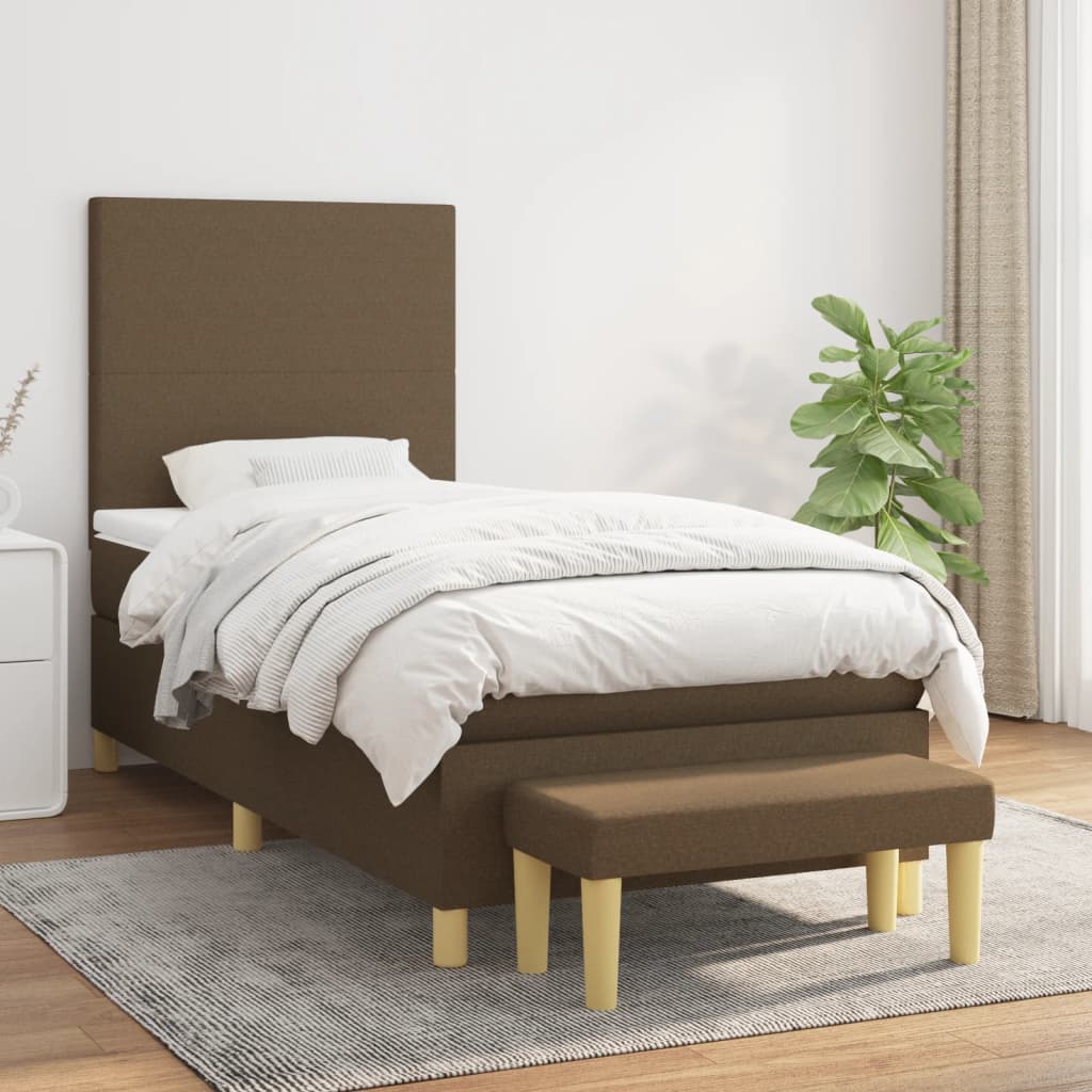 kontinentalseng med madras 90x190 cm stof mørkebrun