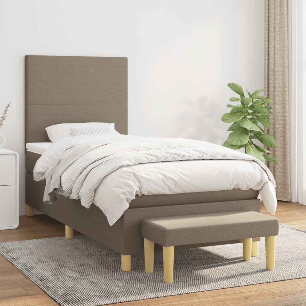 kontinentalseng med madras 90x190 cm stof gråbrun