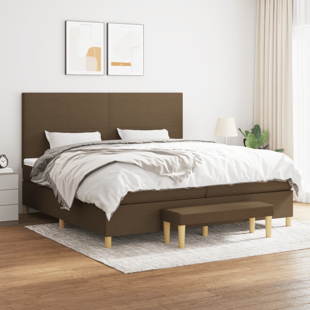 kontinentalseng med madras 200x200 cm stof mørkebrun