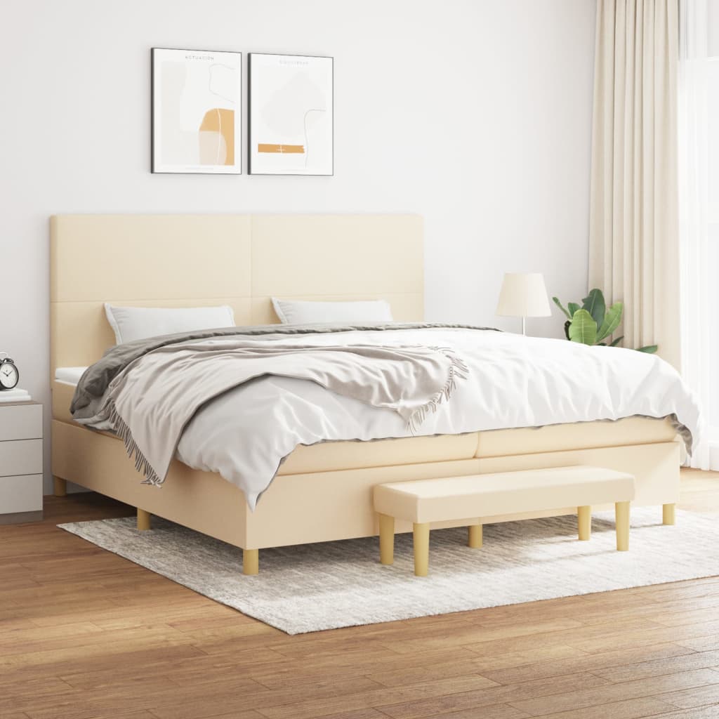 kontinentalseng med madras 200x200 cm stof cremefarvet