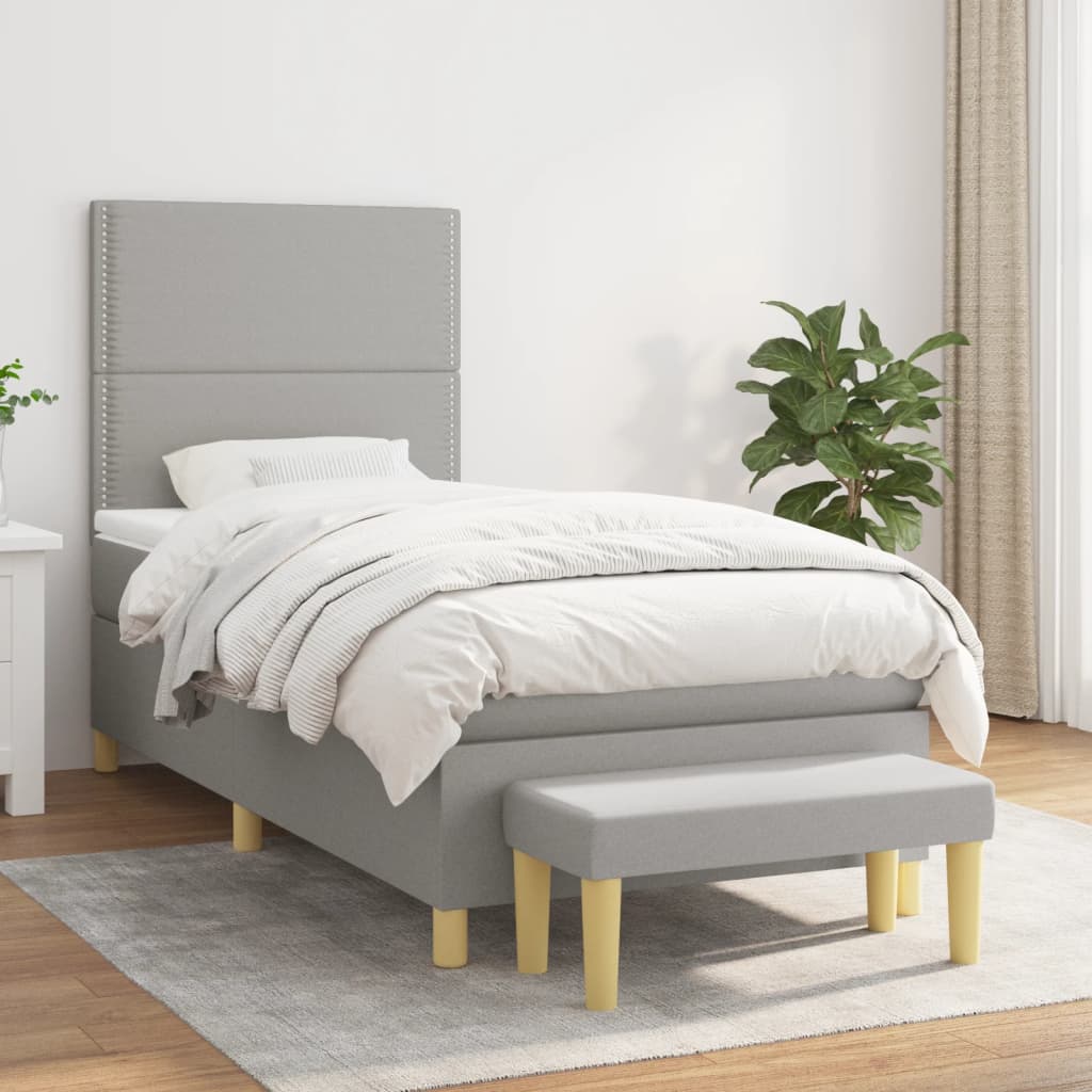 kontinentalseng med madras 90x190 cm stof lysegrå