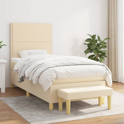 kontinentalseng med madras 90x190 cm stof cremefarvet