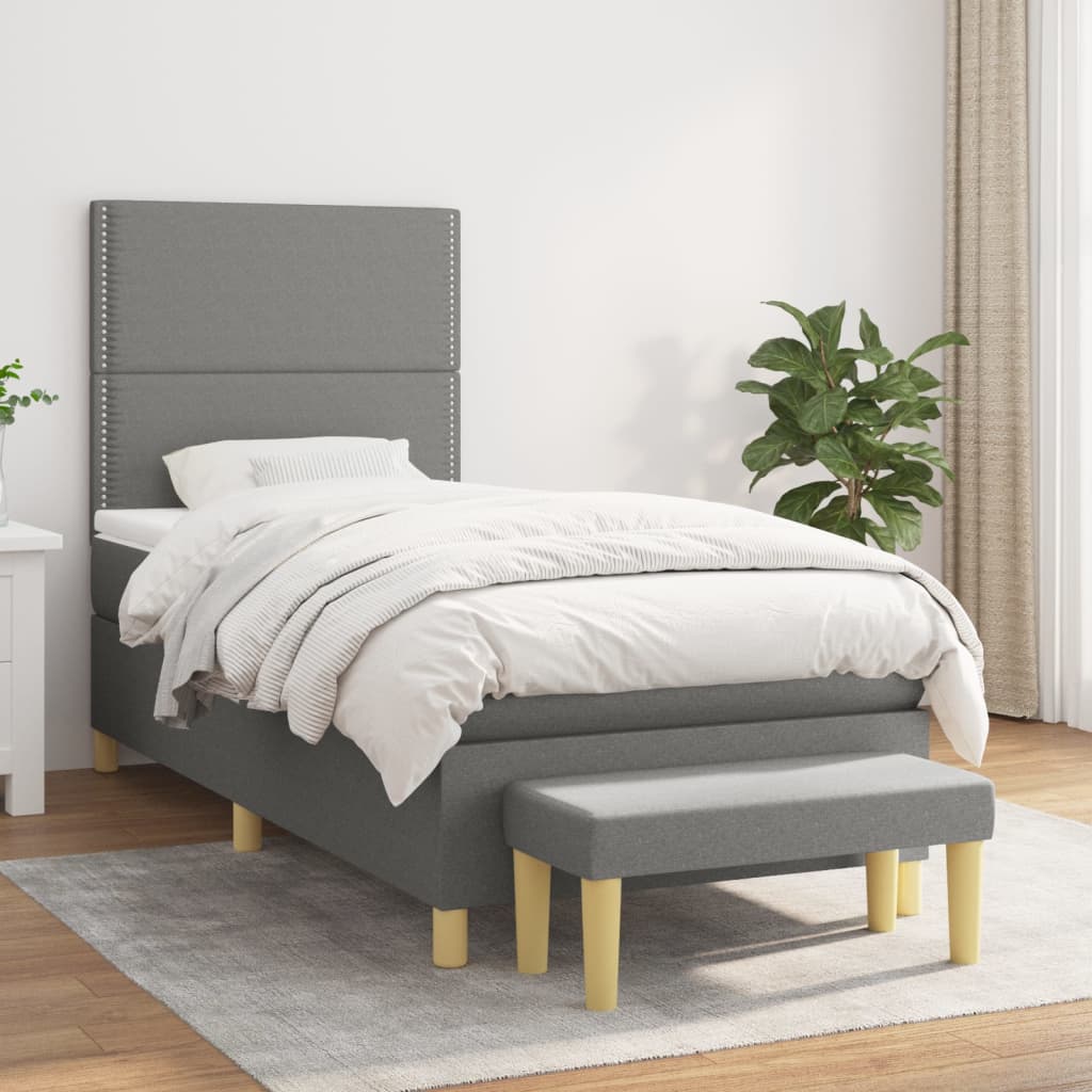 kontinentalseng med madras 90x200 cm stof mørkegrå
