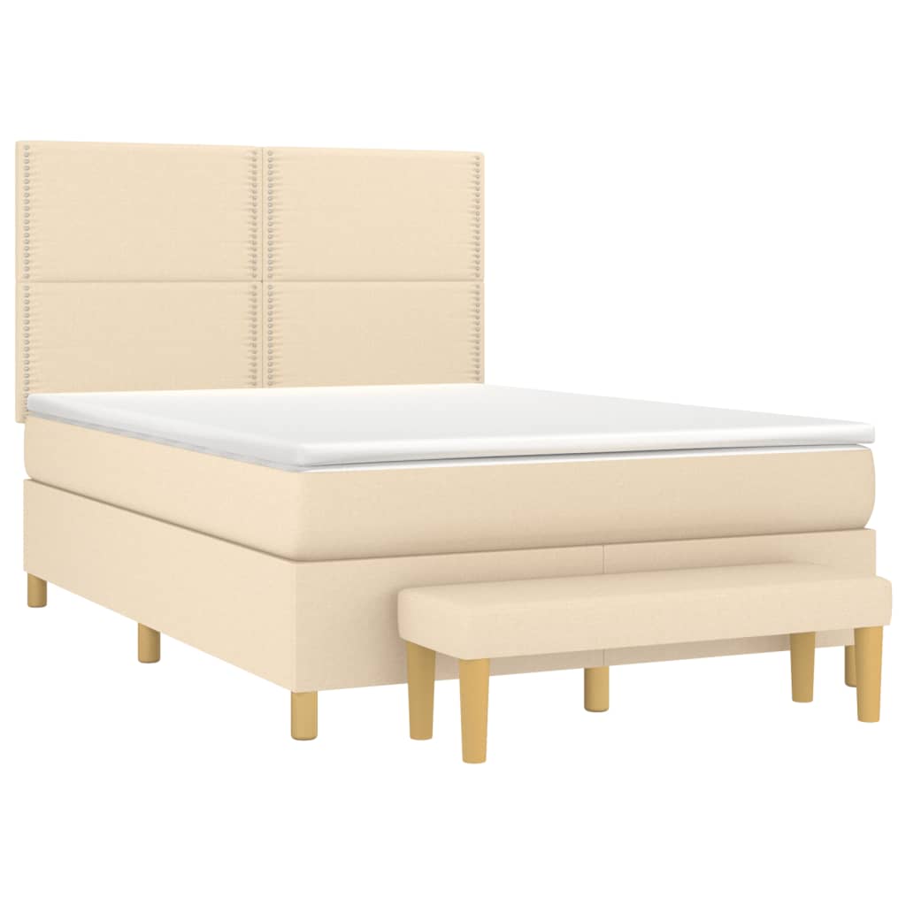 kontinentalseng med madras 140x190 cm stof cremefarvet